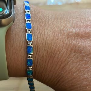 Caribbean opal rectangle sterling silver bracelet